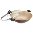 Panela Wok Panelux 5 Litros 32cm Antiaderente com Tampa de Vidro Premium Marrom