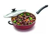 PANELA WOK PLUS LONGA VIDA ANTIADERENTE TEFLON CEREJA/CREME 28cm TAMPA DE VIDRO 4,5 L - Luz Artefatos