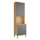 Paneleiro com 4 Portas e Espaço para Micro-ondas 100% MDF Napoli Prime Móveis RioDoce Amêndoa/Chumbo
