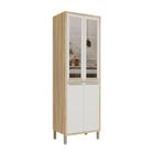 Paneleiro Duplo com 4 Portas e Vidro Reflecta 100% MDF Syrah Móveis RioDoce Amêndoa/Off White