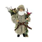 Papai Noel Boneco Enfeite Natal 27cm Resina Casaco de Pele Ermitao Decoracao