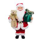 Papai Noel Com Saco de Presente e Urso + Guizo Enfeite Decorativo 40 cm - RIO MASTER