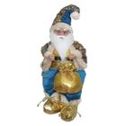 Papai Noel Musical Azul E Paetês 40cm Sentado Decoração Luxo - Zona Livre