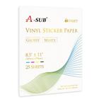 Papel adesivo de vinil A-SUB para impressora a jato de tinta 8,5x11", 25 folhas