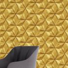 Papel de Parede 3D Auto Adesivo Geométrico Hexagono Ondas Douradas Decorativas Lavavel Quarto 15m