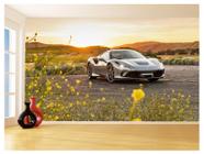 Papel De Parede 3D Carro Ferrari Prata Sol Sport 3,5M Car97