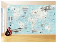 Papel De Parede 3D Mapa Mundi Kids Avião Balão 3,5M Nmu89