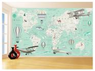 Papel De Parede 3D Mapa Mundi Kids Avião Balão 3,5M Nmu92