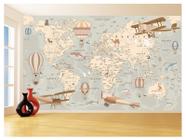 Papel De Parede 3D Mapa Mundi Kids Avião Balão 3,5M Nmu93