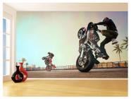 Papel De Parede 3D Moto Grau Empinando Manobra 3,5M Bkm36