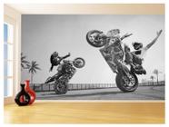 Papel De Parede 3D Moto Grau Empinando Manobra 3,5M Bkm42