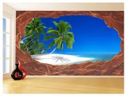 Papel De Parede 3D Praia Mar Caverna Pedras Céu 3,5M Npr290