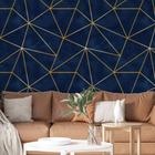 Papel de Parede Adesivo Azul Marinho Geométrico Triangular Dourado Moderno Quarto Sala de Estar