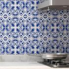 Papel De Parede Adesivo Azulejo Azul E Branco Lavável 10 M