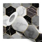 Papel de Parede Adesivo Azulejo Hexágono Preto Cinza Dourado Cozinha Banheiro Lavabo Moderno 10m - DELIQUADROS