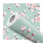 Papel de Parede Adesivo Floral Flor de Cerejeira Turquesa Verde Moderno Quarto Sala de Estar