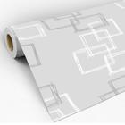 Papel de Parede Adesivo Geométrico Desenhos Quadrados Branco e Cinza Decoração Lavável Sala Quarto 3D - Pro Decor
