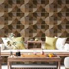 Papel de Parede Adesivo Geométrico Madeira Mosaico Marrom Escuro Dourado Moderno Quarto Sala de Estar