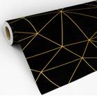 Papel de Parede Adesivo Geométrico Zara Linhas Gold Fundo Preto Delicado Lavável Sala Quarto 3D - Pro Decor