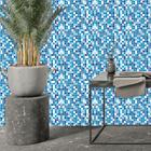 Papel de Parede Adesivo Lavável Decoração Pastilhas Azulejo Para Cozinha Azul Xadrez 3D - Pro Decor