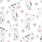 Papel De Parede Adesivo Lavável Infantil Ilustração Lineart Gatinho Preto e Branco Rosa Bebê Maternidade - DELIQUADROS