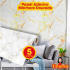 Papel de Parede Adesivo Mármore Branco e Dourado Gold Móveis Decoração 5 Metros x 45 Cm