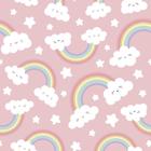 Papel De Parede Adesivo Nuvens Fofinhas Arco-iris Rosa Quarto Infantil 10m - DELIQUADROS