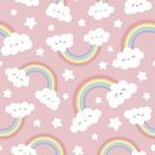 Papel De Parede Adesivo Nuvens Fofinhas Arco-iris Rosa Quarto Infantil    12m