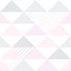 Papel De Parede Adesivo Quarto Triângulo Rosa Cinza 3m