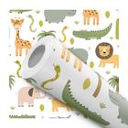 Papel De Parede Adesivo Safari Branco Bicho Quarto Bebê 2m