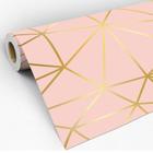 Papel de Parede Adesivo Zara Silver Linhas Douradas Fundo Rosa Lavável Decoração Vinilico Sala Quarto 3D - Pro Decor