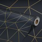 Papel de Parede Adesivo Zara Silver Linhas Douradas Preto Lavável Decoração Vinilico Sala Quarto 3D - Pro Decor