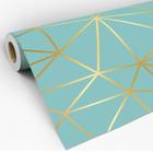 Papel de Parede Adesivo Zara Silver Linhas Dourado Com Azul Claro Lavável Decoração Vinilico Sala Quarto 3D - Pro Decor
