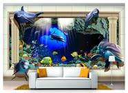 Papel De Parede Animais Golfinho Corais 3D Anm268