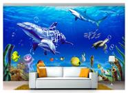 Papel De Parede Animais Golfinho Corais 3D Anm269