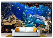 Papel De Parede Animais Golfinho Corais 3D Anm276