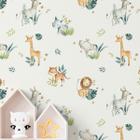 Papel de Parede Animais Safari Infantil Aquarela Branca Decorativo Auto Adesivo quarto sala 12m