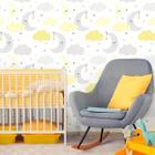 Papel de Parede Baby Nuvens e Lua Cinza e Amarelo 270