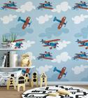 Papel De parede Com Céu De Fundo Avião Infantil Azul Branco
