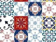 Papel de Parede Cozinha e Banheiro Lavável Vinílico Azulejo Português Vermelho Branco Azul - IC DECOR