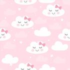 Papel de Parede Decorativo Baby Cute Nuvens Brancas e Fundo Rosa Para Meninas 2,5m