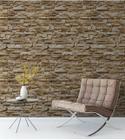 Papel de parede estilo pedra canjiquinha em tons de marrom, creme e bege