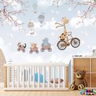 Papel de Parede Foto Mural Infantil Zoo Girafa em Bicicleta e Balões para Sala Quarto Autocolante 150x250cm