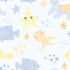 Papel de Parede Infantil Fundo do Mar Azul Laranja 57x270cm