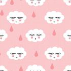 Papel de Parede Infantil Nuvens com Gotinhas Rosa 2,70x0,57m