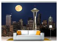 Papel De Parede Lua Noite Cidade Seattle 3D Lua03