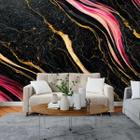 Papel de Parede Painel 3D Mármore Preto Dourado Rosa 3M Revestimento Auto Colante Marmorizado