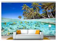 Papel De Parede Praia Mar Coqueiros Peixes 3D Npr242