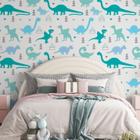 Papel de Parede Dinossauro Dino Baby Desenho Azul Verde Quarto Infantil  Menino Bebê Criança Adesivo Lavável Vinílico