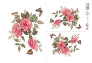 Papel Decoupage Opapel 30x45cm 2483 - Flor Rosas e Borboletas Opa